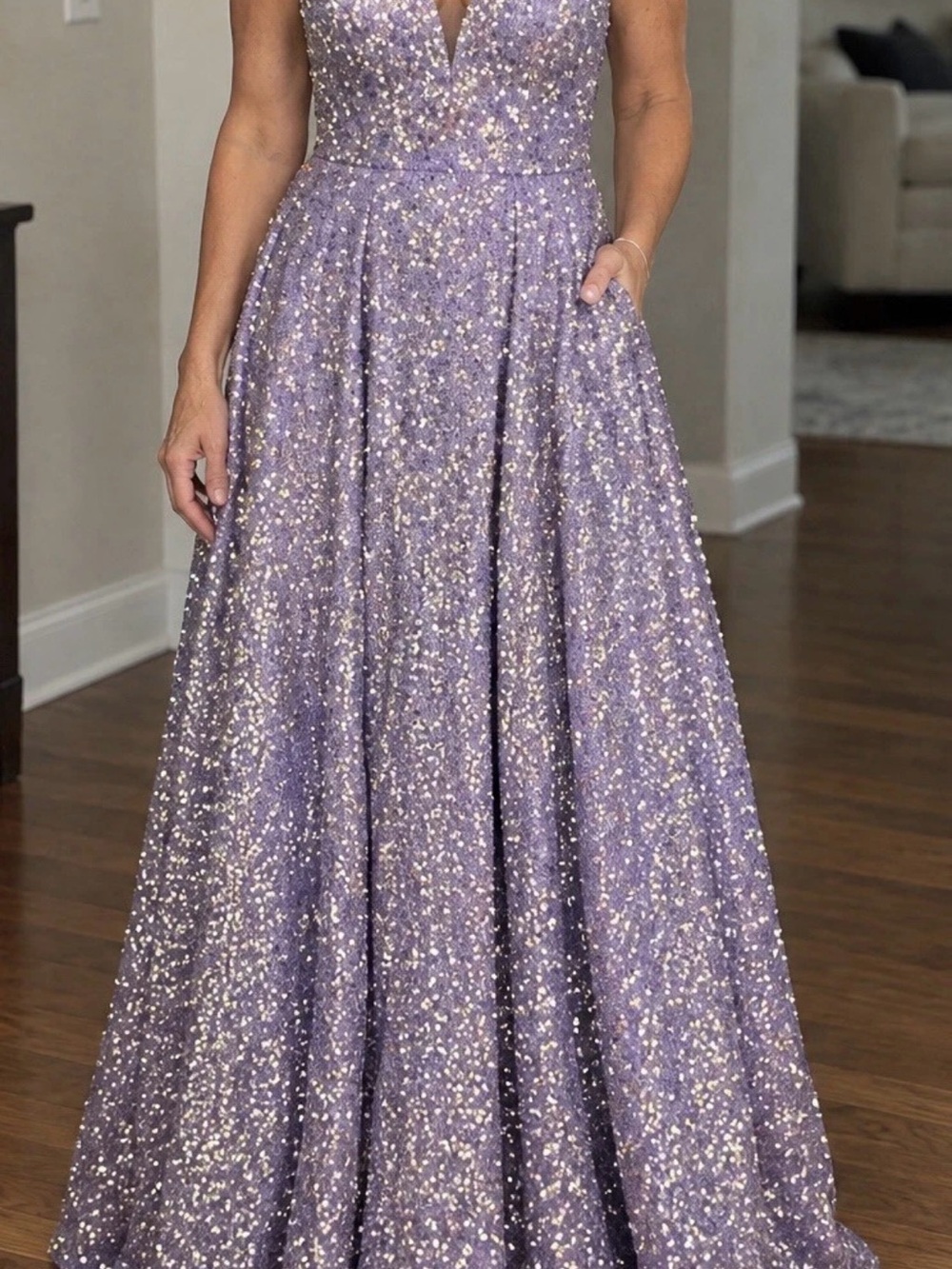 Lavender Sequin A-Line Evening Skirt - Brand